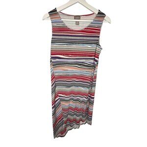 Chicos Dress Womens Size Small Striped Tank Sundress Asymmetric Stretch Casual 0